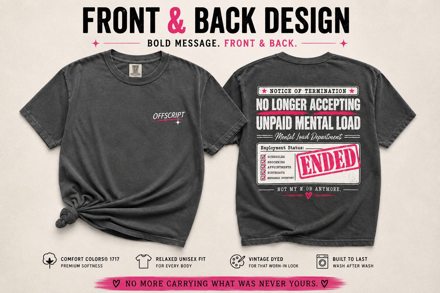 No Longer Accepting Unpaid Mental Load Tee – Front & Back Design